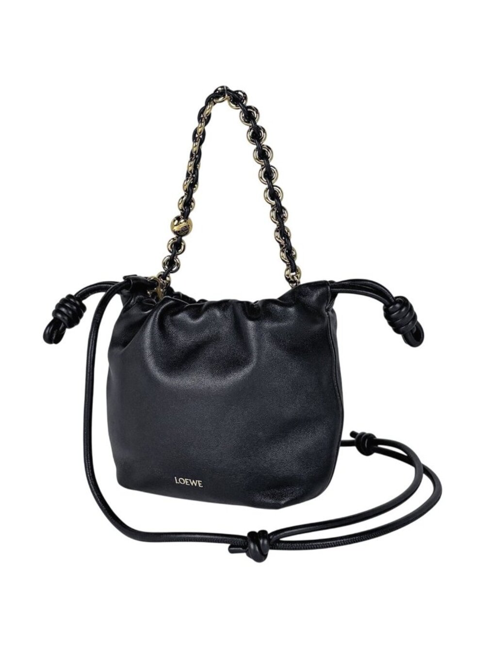 Loewe Logo Handbag 2-Way Flamenco Leather Black